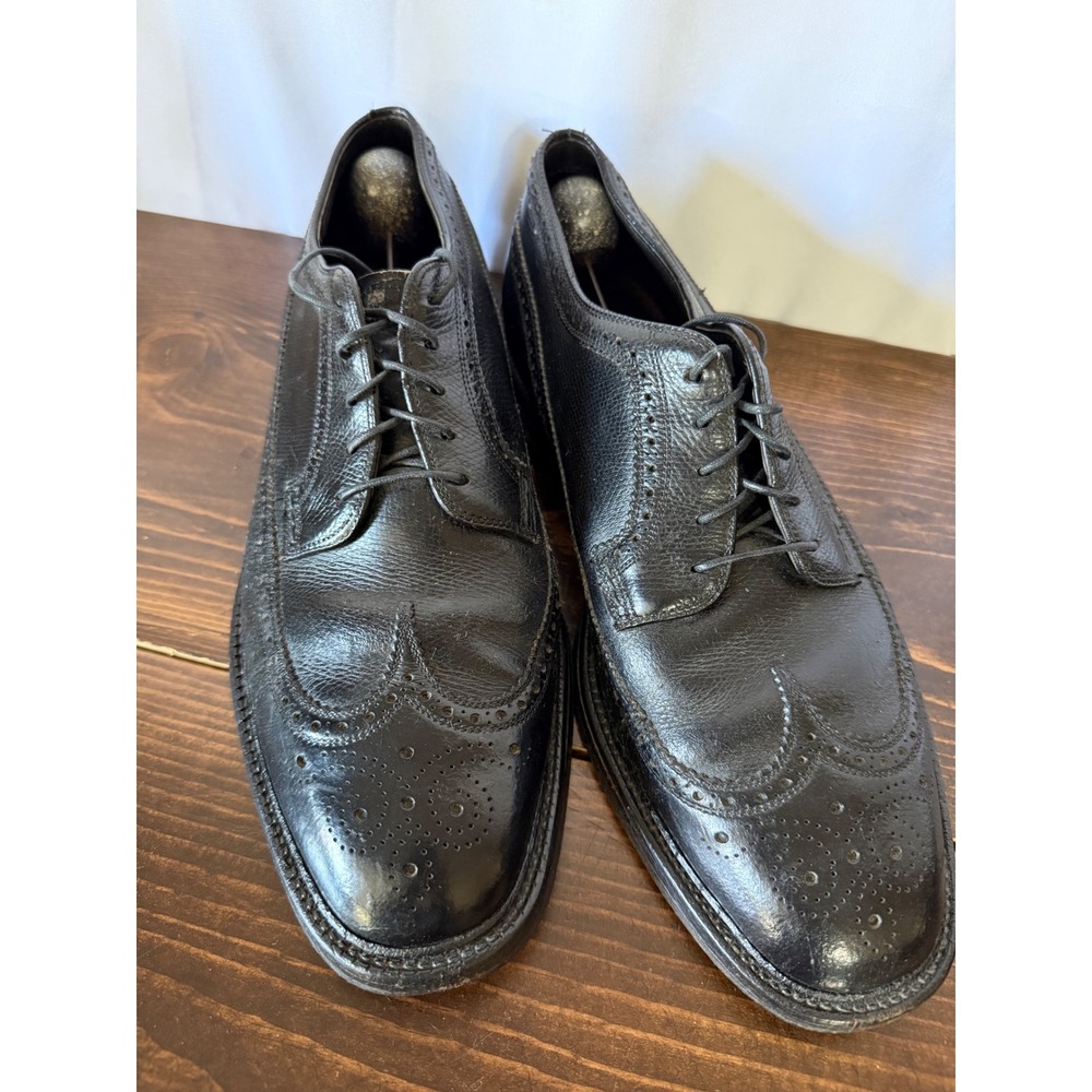 Mens Black Pebbled Leather Wingtip Brogue Oxford Dress Shoes Lace Up